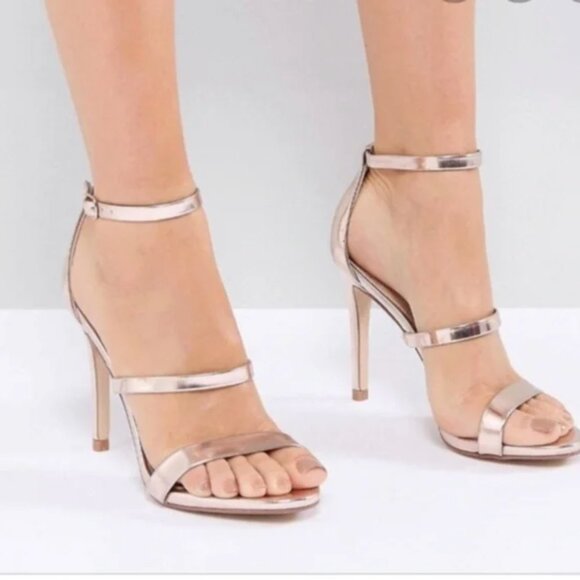 Steve Madden Feelya Strappy Stiletto High Heels Open Toe Shoes Rose Gold Size 6 - Picture 2 of 11